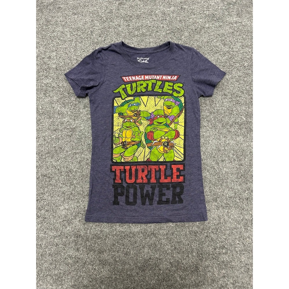 Mighty Fine T-Shirt Womens Size S Purple TMNT Turtle Power Graphic Slim Fit Tee